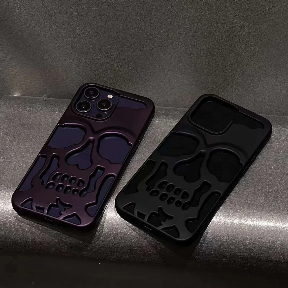 Hohle Skelett-Schädel-Handyhülle für iPhone Air 17 16 15 14 13 12 18 Pro Max Plus 18Pro 17ProMax Stoßfeste Matte Rückseite – Detail 3