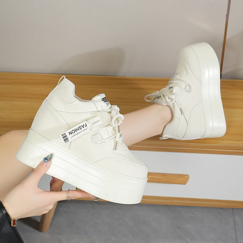 New Autumn Women High Platform Shoes Height Increasing Casual Shoes 11CM Thick Sole Trainers Breathable Shoes Women Sneakers - view 2