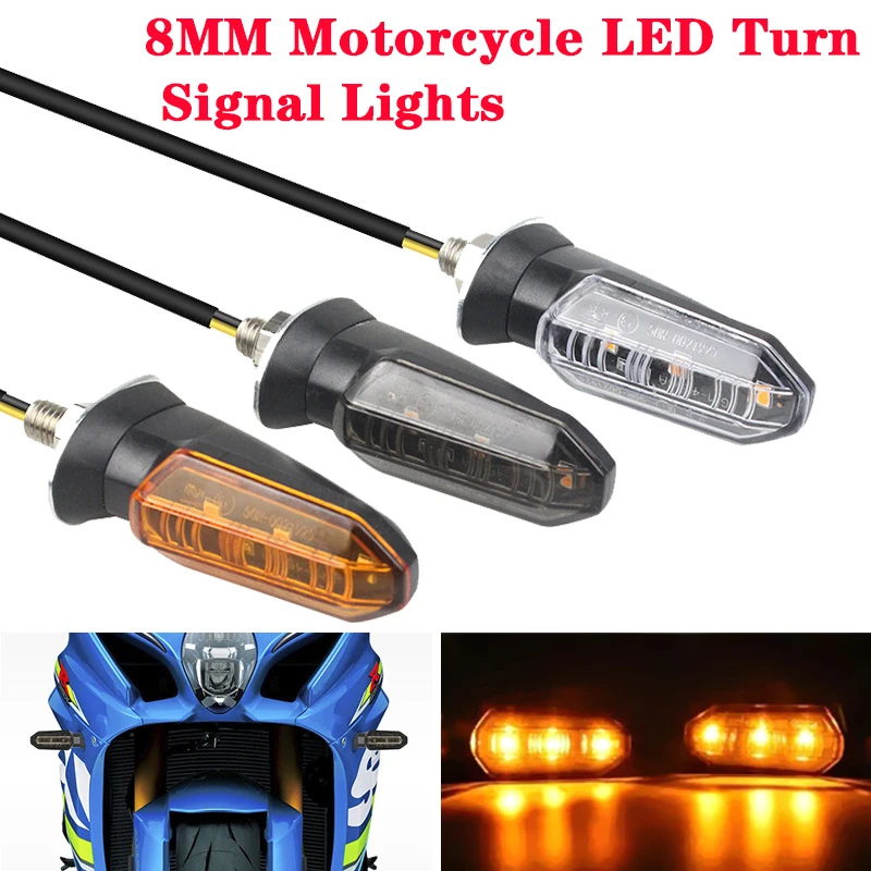 Motorcycle LED Turn Signal Lights Amber Flashing Light Blinker 8mm Mini Turn Signal Lamp 12V Indicator Lamp Motobike Accessories