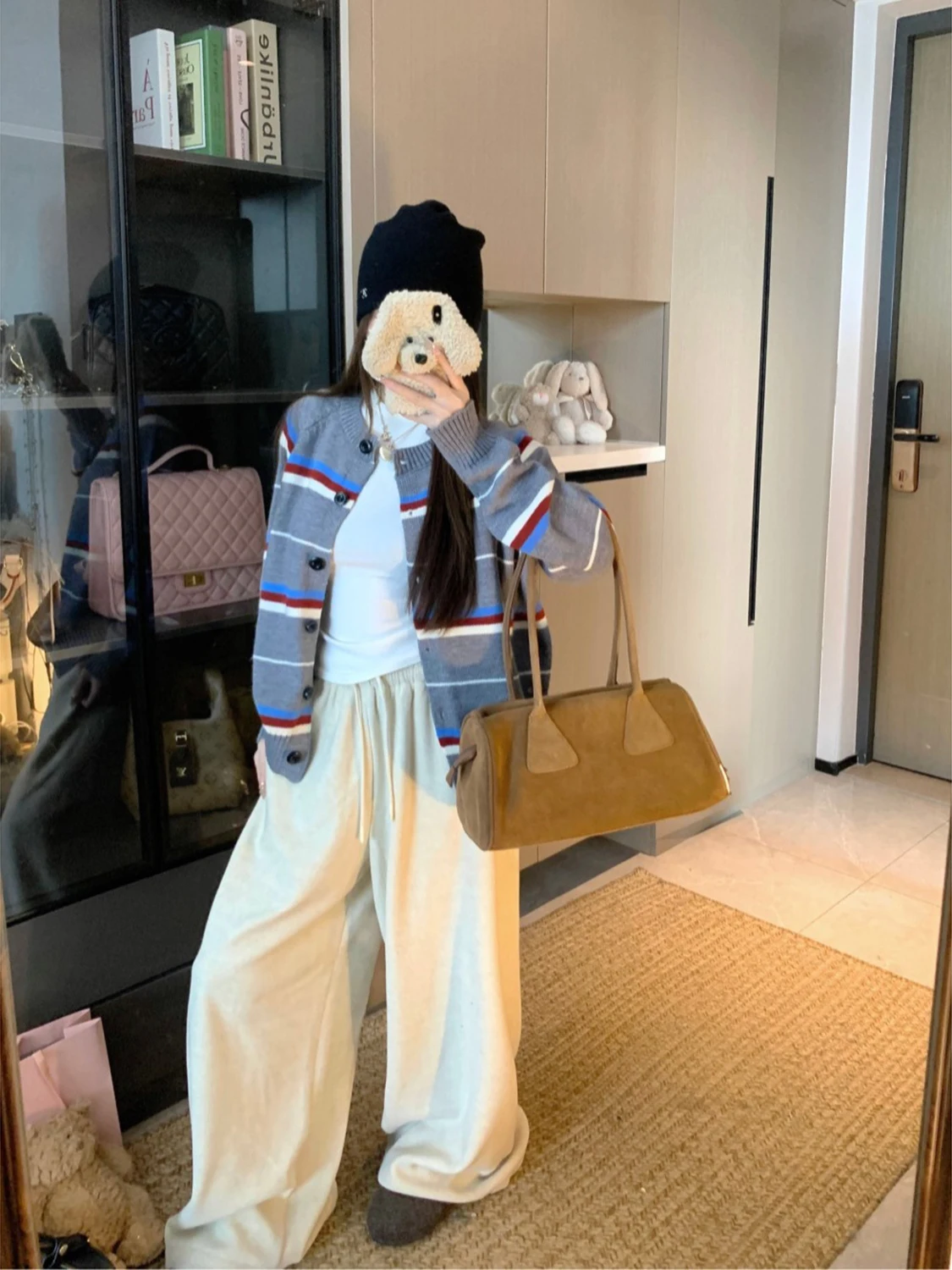 American Retro Striped Knitted Open Cardigan Women's Loose Fit Autumn Winter New Sle Lazy Faion Slimming Sweater Jaet