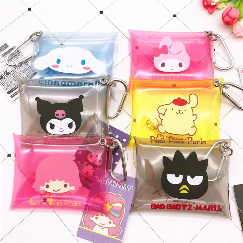 Cute Cartoon Sanrio Kuromi Wallet Coin Purse Pvc Transparent Jelly Storage Card Bag Girl Mini Key Bag Backpack Pendant Accessory