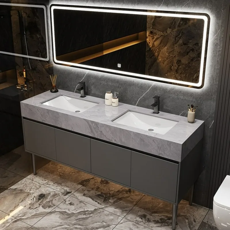 Rock slab hot bending integrated basin bathroom cabinet combination rock slab seamless ceramic basin hotel washbasin wash basin