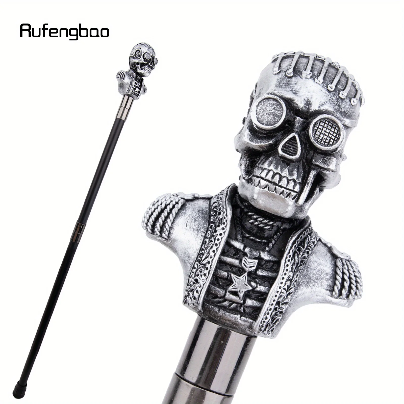 

Silver Resin Skull Head Walking Cane Fashion Decorative Steel Stick Elegant Cane Knob Crosier Performance Stage Cane 92cm