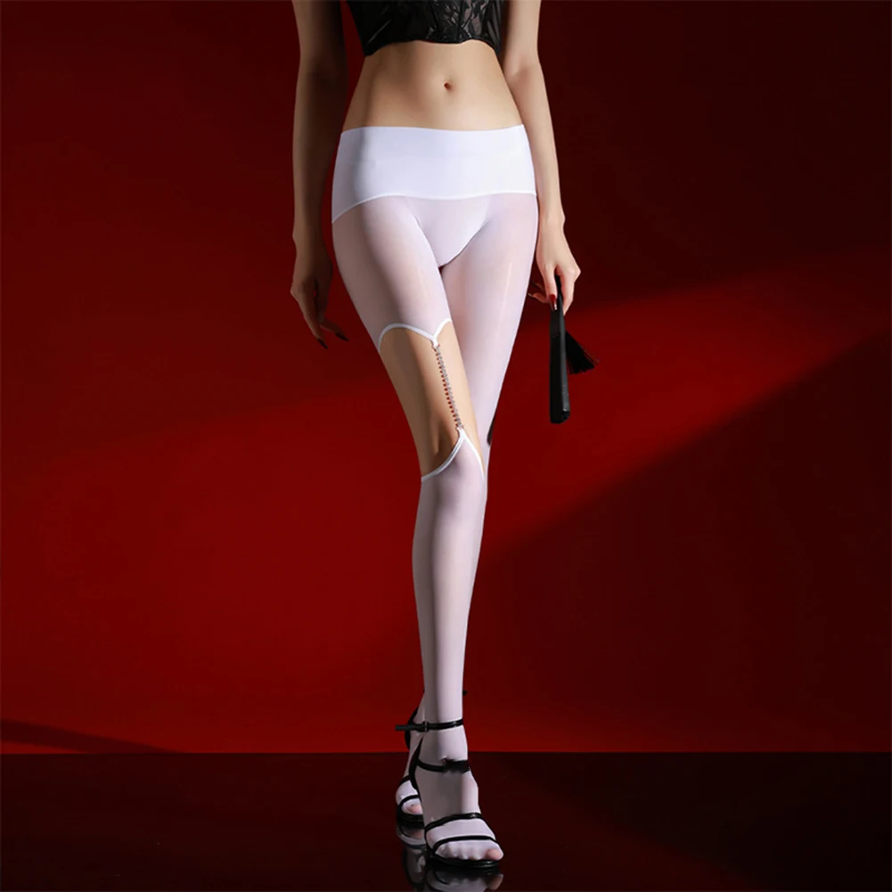Sexy Open Crotch Womens Stretch Pantyhose Tights With Imitation Diamond Chain Suspenders Ladies Stockings Bottoms
