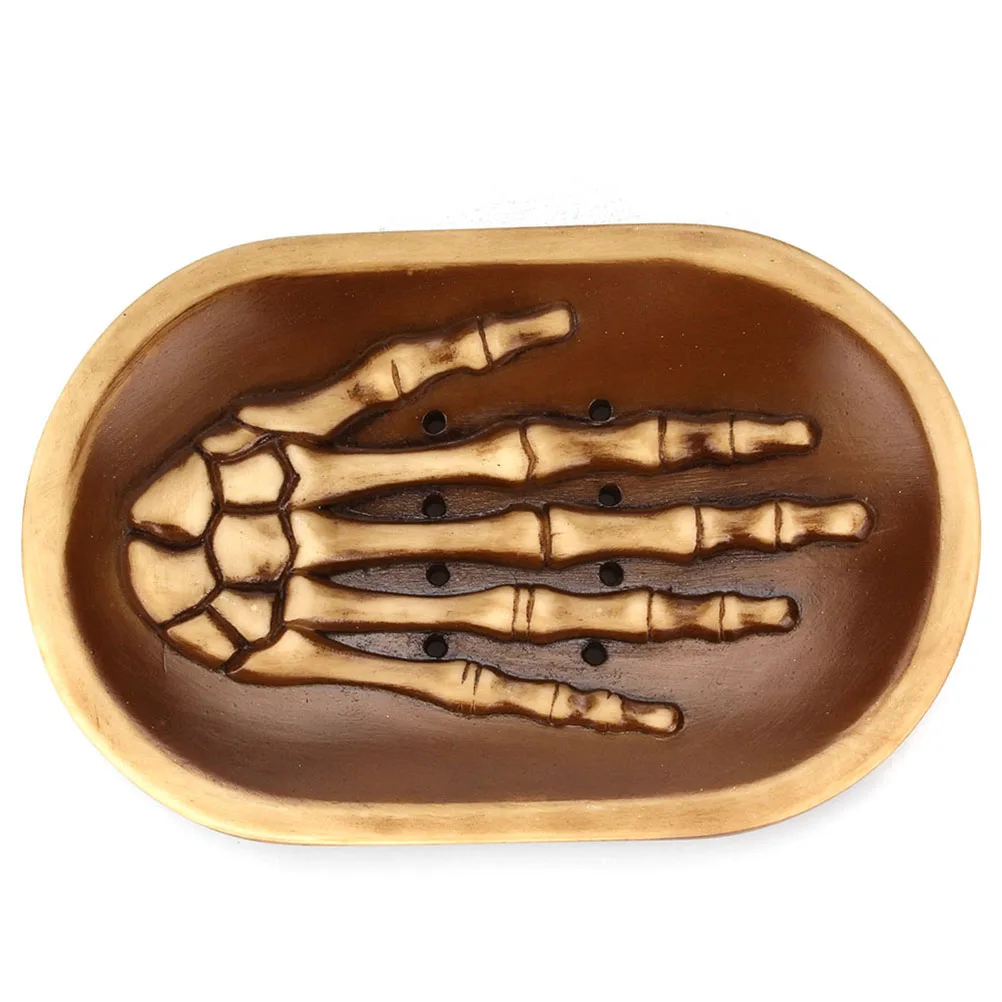 

Gothic Skull Hand Soap Dish Kitchen Bathroom Shower Soap Drainer Tray Holder Box Soap Storage Plate Tray (Brown)