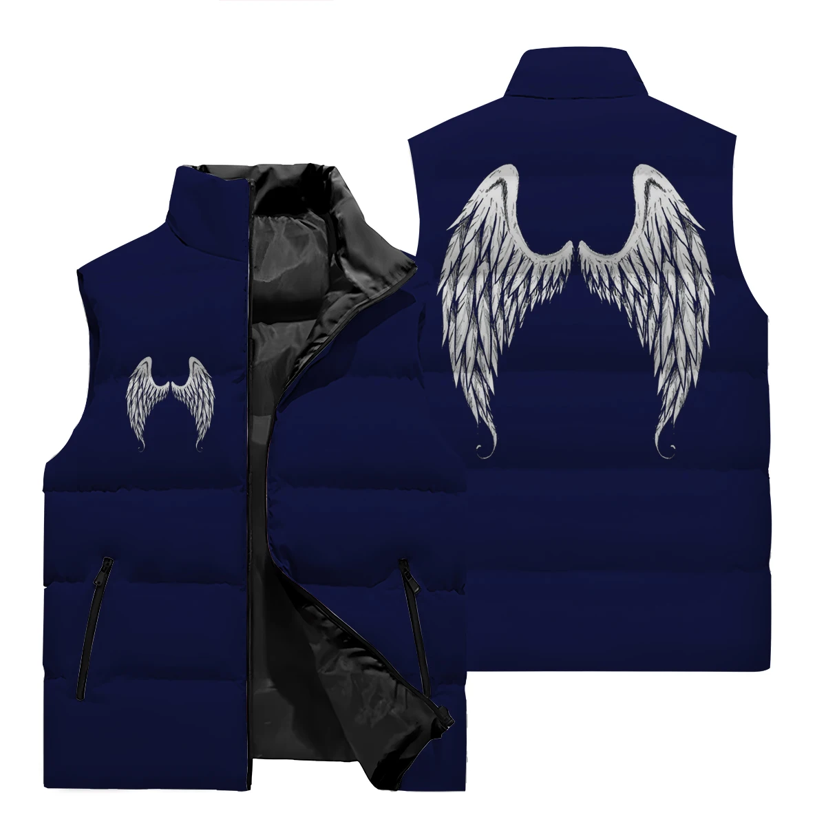 Winter warm vest jacket men's printed cotton vest and winter vest men's vest clothing angel wings 3D printed casual and comforta