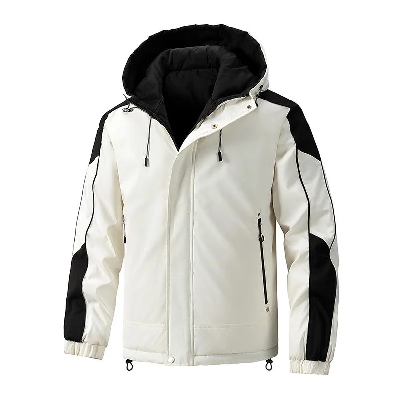 KIDWHXR Men Thicken Jacket Winter Fashion Contrast Color Male Hooded Parkas Coat Outdoor Sport Casual Two-side Outerwear