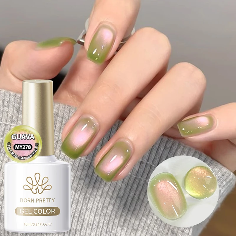 BORN PRETTY 10 ml Guave-Farbe, rosa, helles Katzen-Magnetgel, funkelnde grüne Glasperle, Soak Off UV-Gel, Maniküre, Nagelkunst-Lack – Detail 1