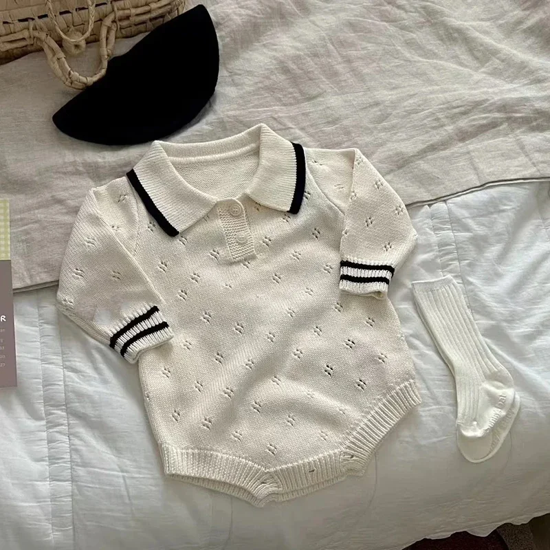 

Autumn Hollow Out Knit Newborn Girl Solid Bodysuits Baby Boys Bodysuits Clothes Spring Outfits One Piece Winter Infant Jumpsuits