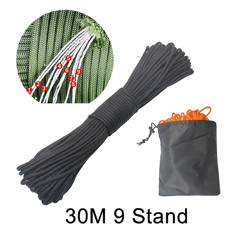 30 Meters Dia.4mm 9 Stand Cores Parachute Cord Lanyard Outdoor Camping Rope Climbing Hiking Survival Equipment Tent Accessories