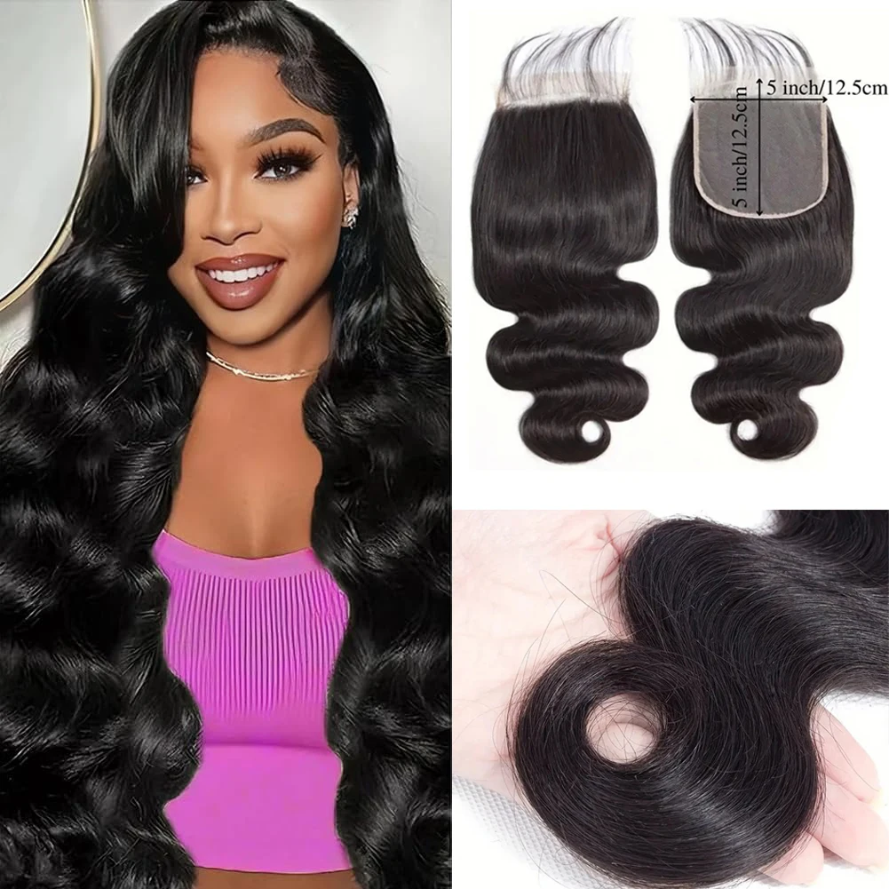 Body Wave 5x5 Lace Closure Transparent Swiss Lace Brazilian Remy 100% Human Hair Extensions Pre Plucked with Baby Hair