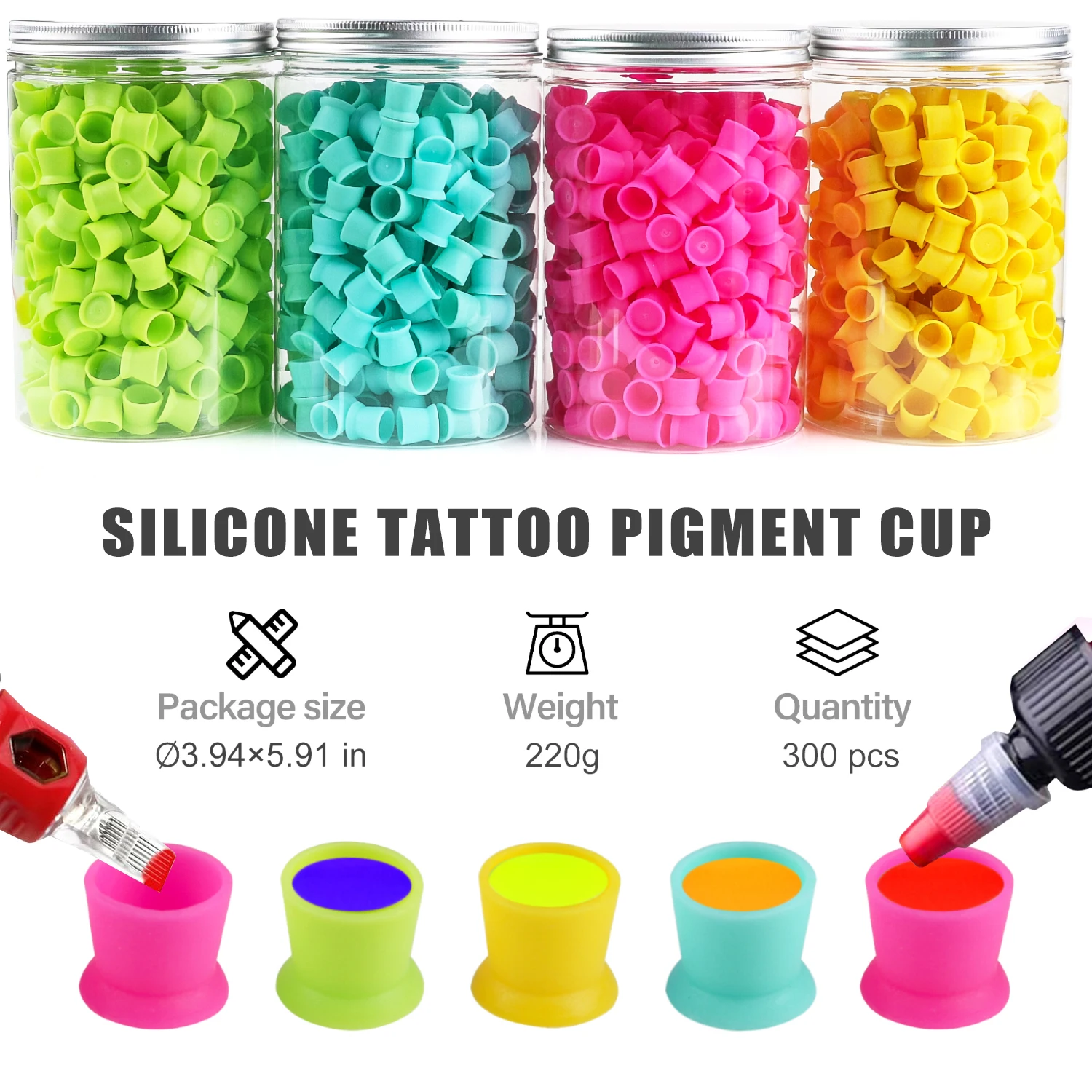 

300PCS Silicone Tattoo Ink Cup Disposable Tattoo Pigment Cup for Eyebrow Eyeliner Lip Color - Pigment Holder Tattoo Accessory
