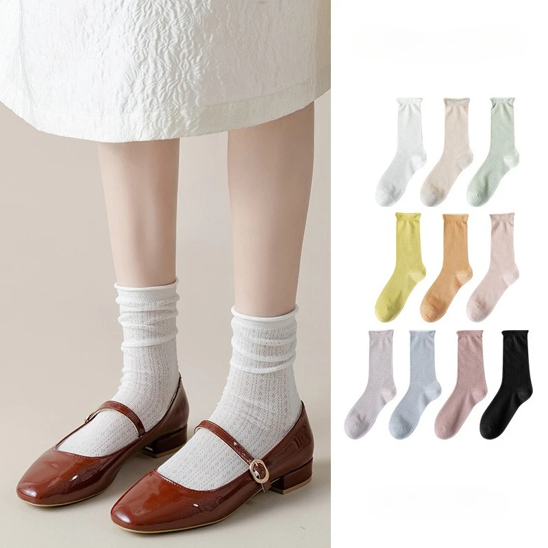 

Весенние и летние тонкие носки до середины икры, летние дышащие сетчатые носки, женские однотонные универсальные спортивные носки средней длины