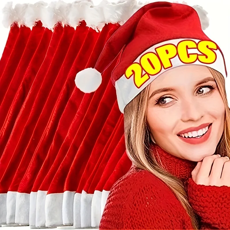 20 Weihnachtsmannmützen – Vliesstoff, nicht maschinenwaschbar, moderate Elastizität, traditionelle rote Weihnachtsmütze