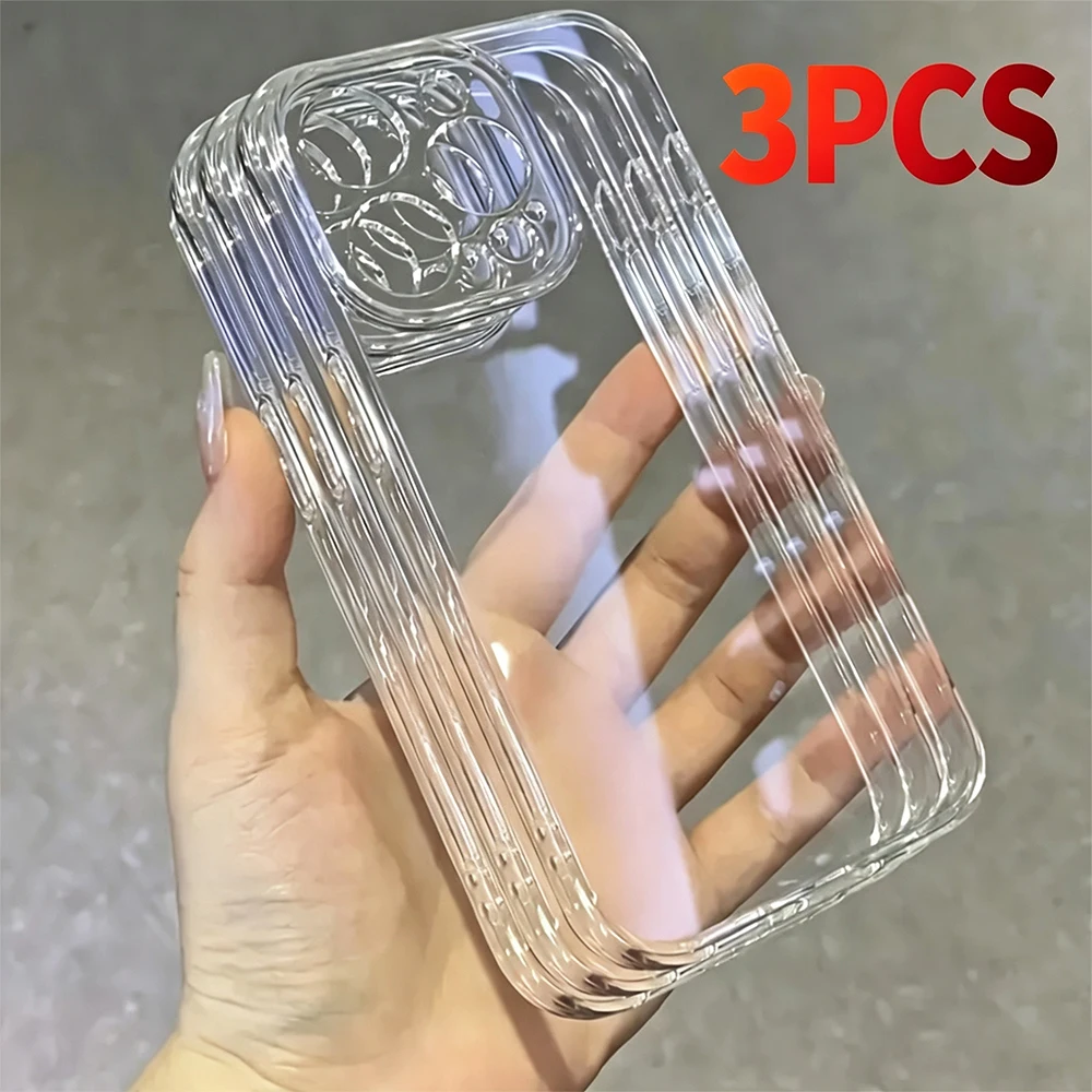 Image of 3-teiliges Luxus-Set aus stoßfesten transparenten Handyhüllen für iPhone 18 17 16 15 14 13 12 11 Pro Max 16Plus Air 17E, klare weiche TPU-Hülle