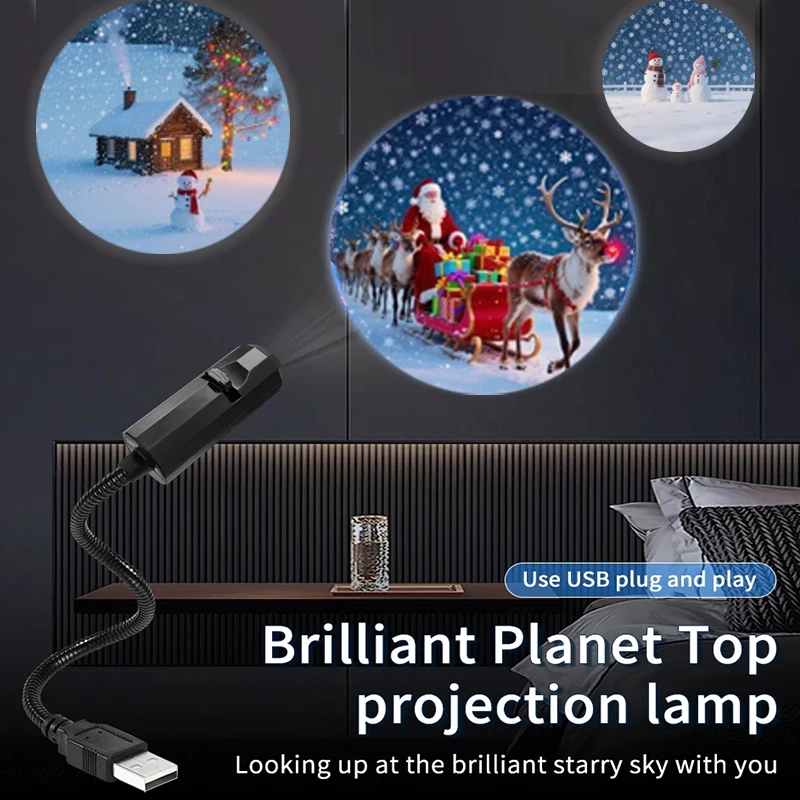 تدوير LED ضوء الليل USB عيد الميلاد العارض ضوء مشاهد العارض تصميم نمط قابل للتحويل للسقف زينة عيد الميلاد
