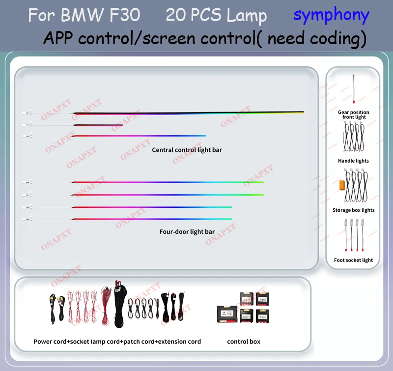 Image of Für BMW 3er F30 3GT F34 4er F32 F33 F36 F82 LED-Tür-Armaturenbrett-Fußraum, dekoratives Umgebungslicht, Neon-Atmosphärenlampe