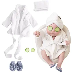 5PCS Newborn Photography Props Baby Girl Bathrobes Bath Towel Outfit with Slippers Cucumber Photo Props for Infant Boys Girls