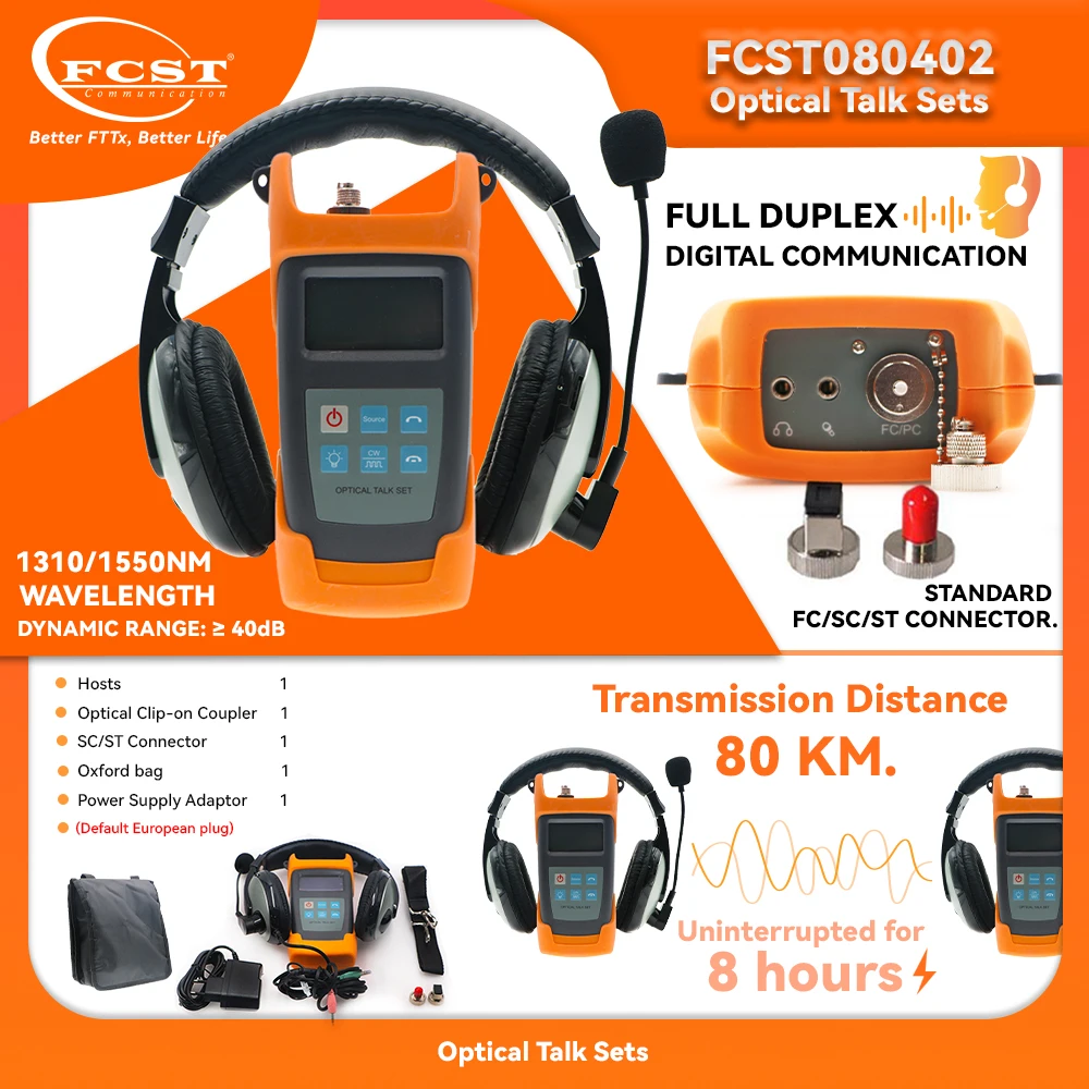 FCST Aot600 Optical Talk Sets 100km 1310/1550nm handheld Fiber 0ptic Conversation Set 100km Full Duplex Communication Talkset