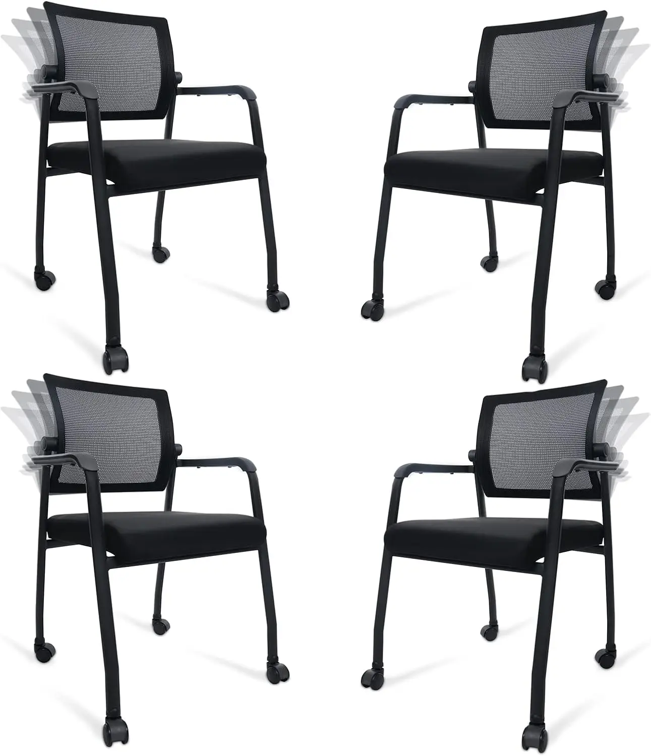 Waiting Room Chairs with Wheels, Adjustable Mesh Backrest, Desk Chair with Ergonomic Lumbar Support and Thickened Seats Cushion,