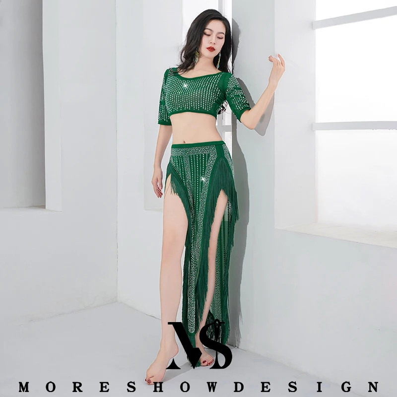 ベリーダンスプロフェッショナルパフォーマンス服トップ + スカート女性のための 2 個セットダンスウェア衣装服セット練習衣装