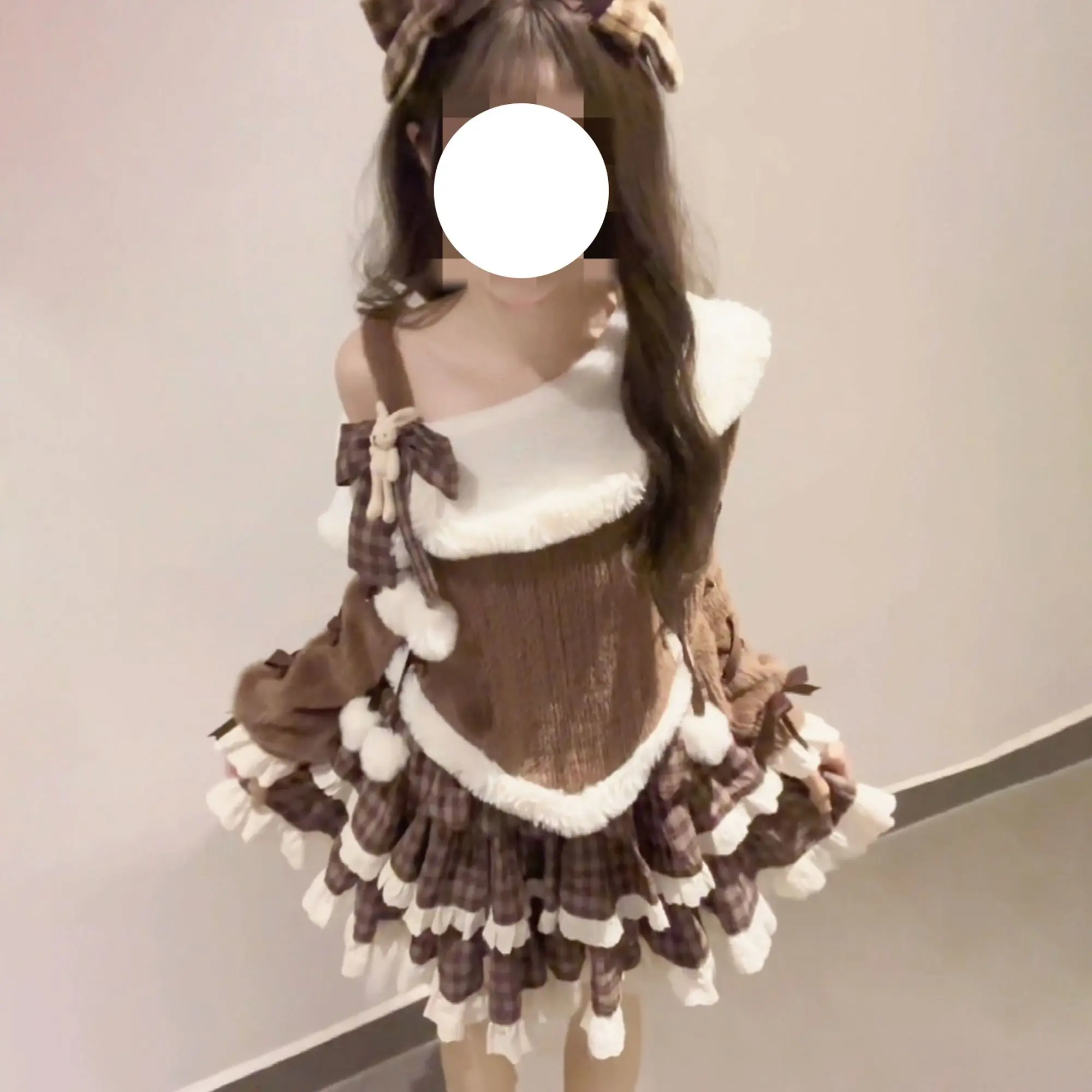 

Japan New Autumn And Winter Atmosphere Sweet Top Cute Cake Skirt Two-Piece Suit