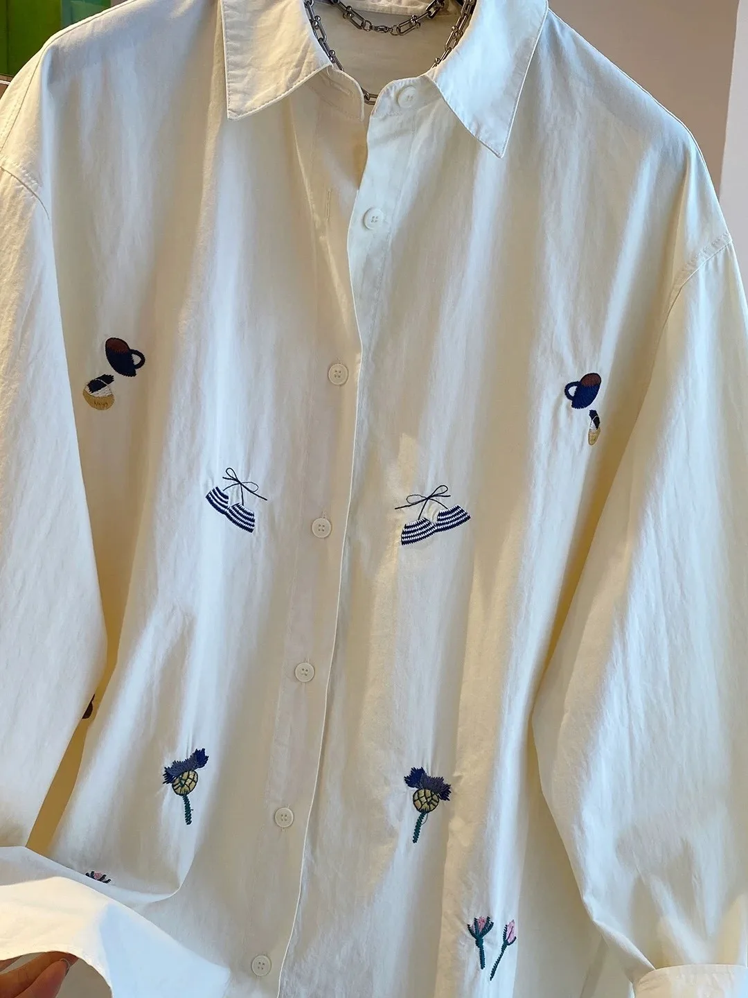 Autêntico primavera faion bordado puro algodão longo sve feminino irt solto emagrecimento topo casual sle ajuste regular