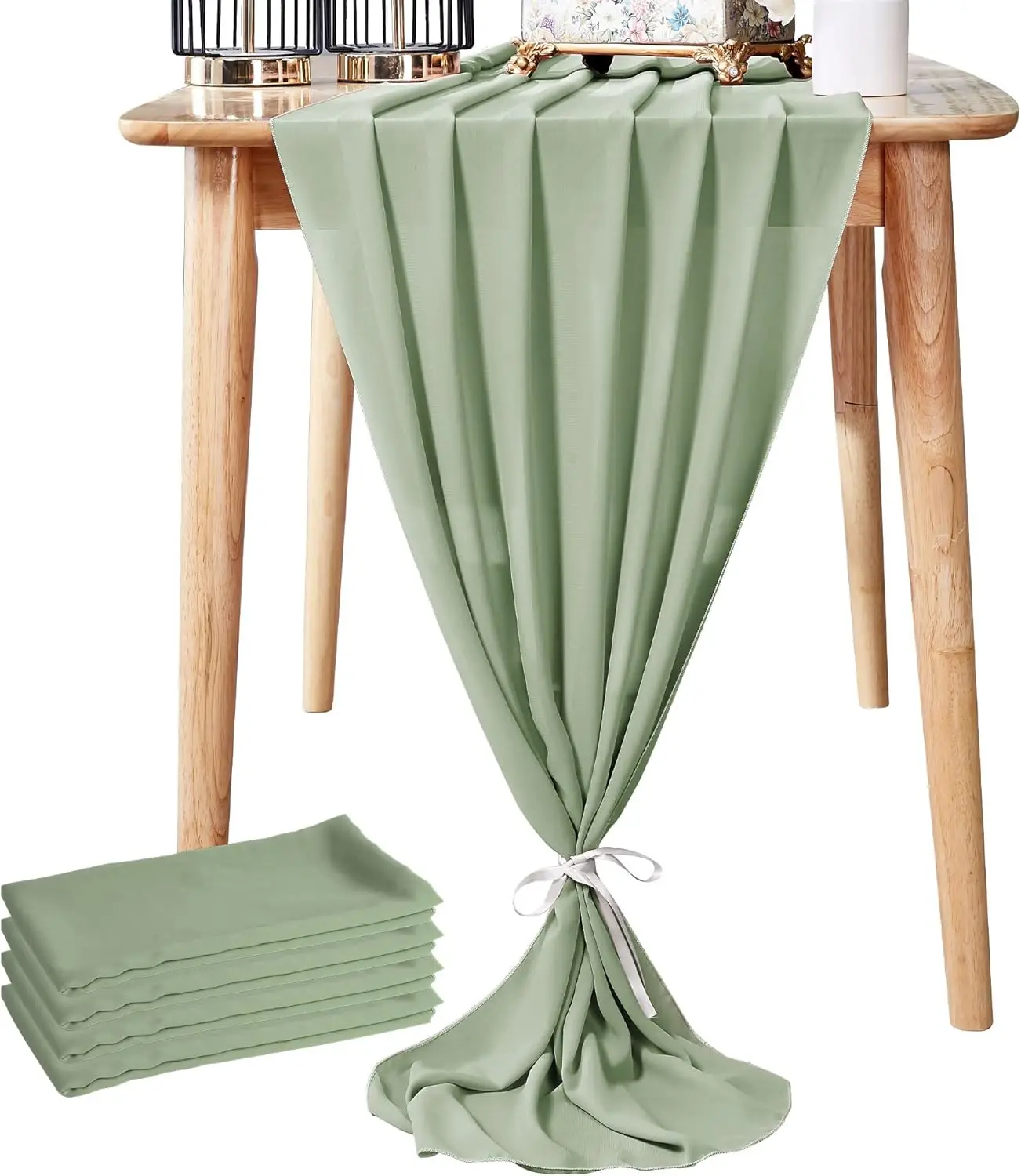 

Sage Green Chiffon Table Runner 4 Pack 10ft Long Wedding Table Runner Sheer Table Runner 29x120 inches Rustic Gauze Table Runner