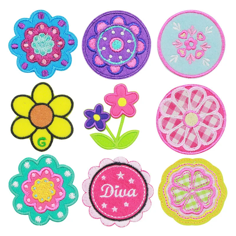 Colorful Mandala Flower Iron On Badges DIY Patches Sunflower Embroidery Applique Clothes Ironing Sewing Supplies Decorative