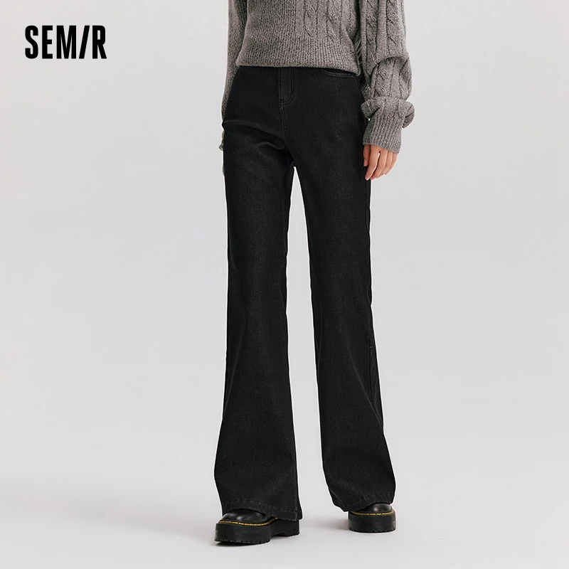 Semir Jeans Women Warm Fleece Lined Floor-Length Pants Trendy 2024 New Winter Flare Pants Leg-Lengthening Cool Denim Trousers