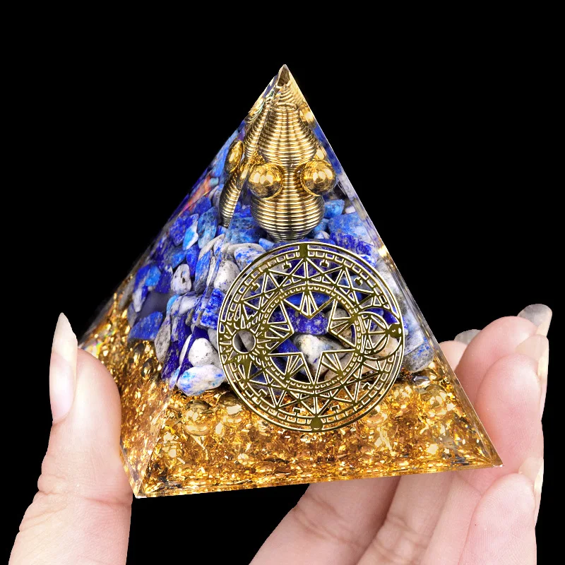 Pyramid Crystal Stone Ornament Natural Lapis Lazuli Gold Obsidian Energy Stone Pyramid Healing Reiki Home Decoration 6x6cm