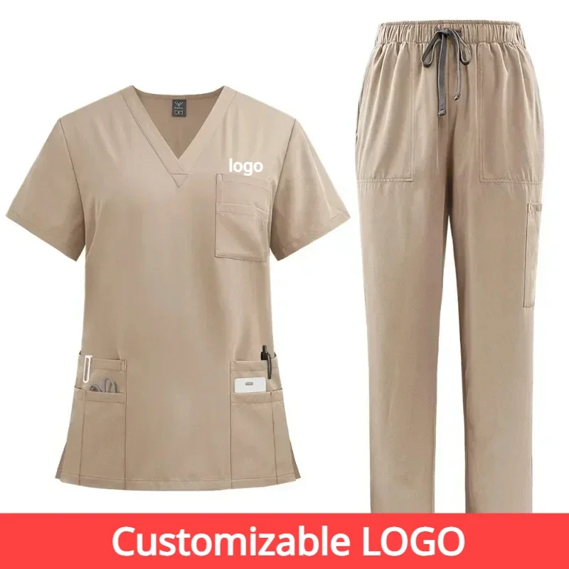 Customizable LOGO Scrub Womens Suit Pet Shop Veterinary Nursing Accessories Medical Uniform Breathable Top Pants Suits Unisex