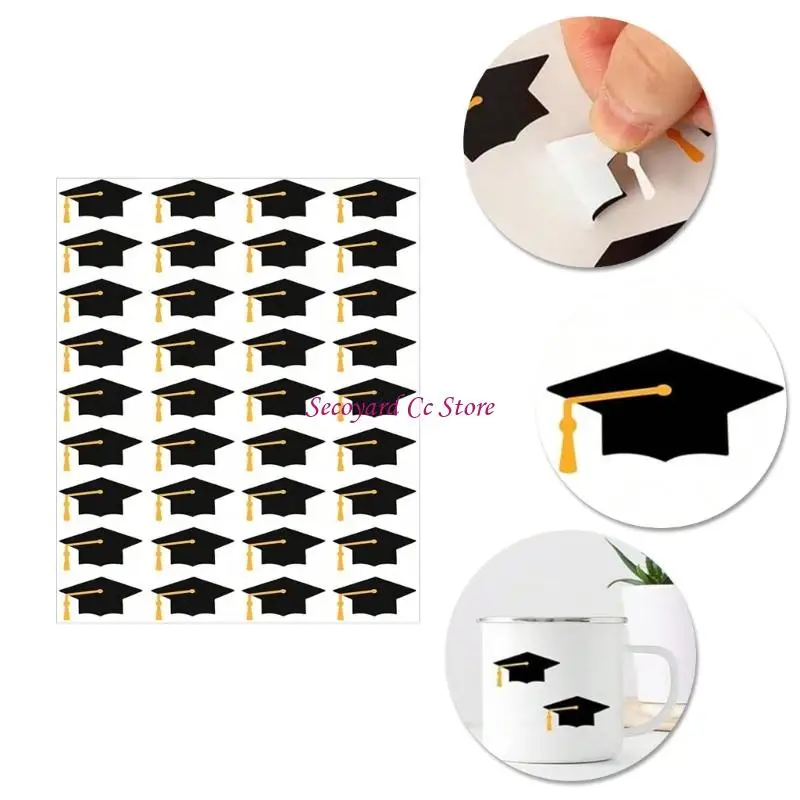 

N3UC Graduation Decorative Sticker 10Sheets Graduation Cap PVC Sticker For Scrapbooking Notebooks Journal Phone and Wall Art