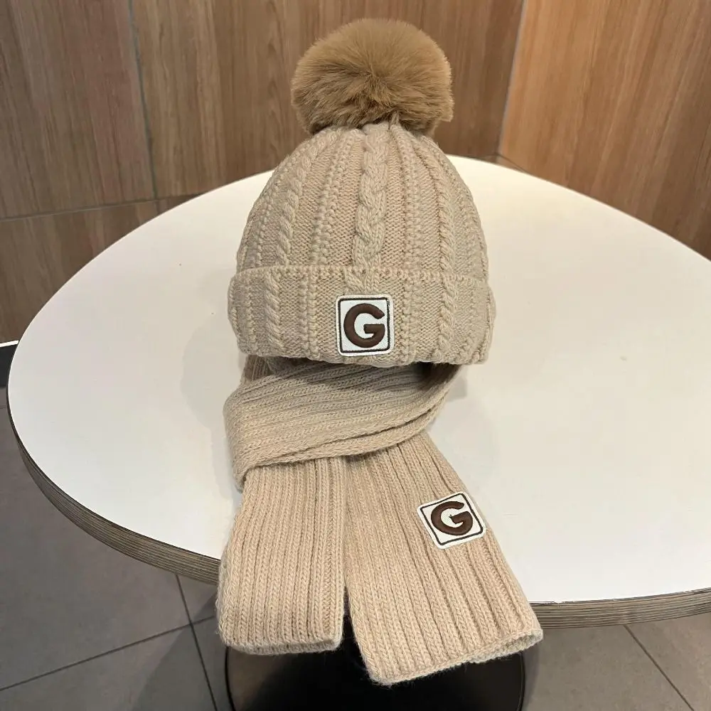 

Thicken Children's Hat with Scarf Ball Solid Color Crochet Hat Neck Warmer Korean Style Baby Ear Protection Hat Windproof