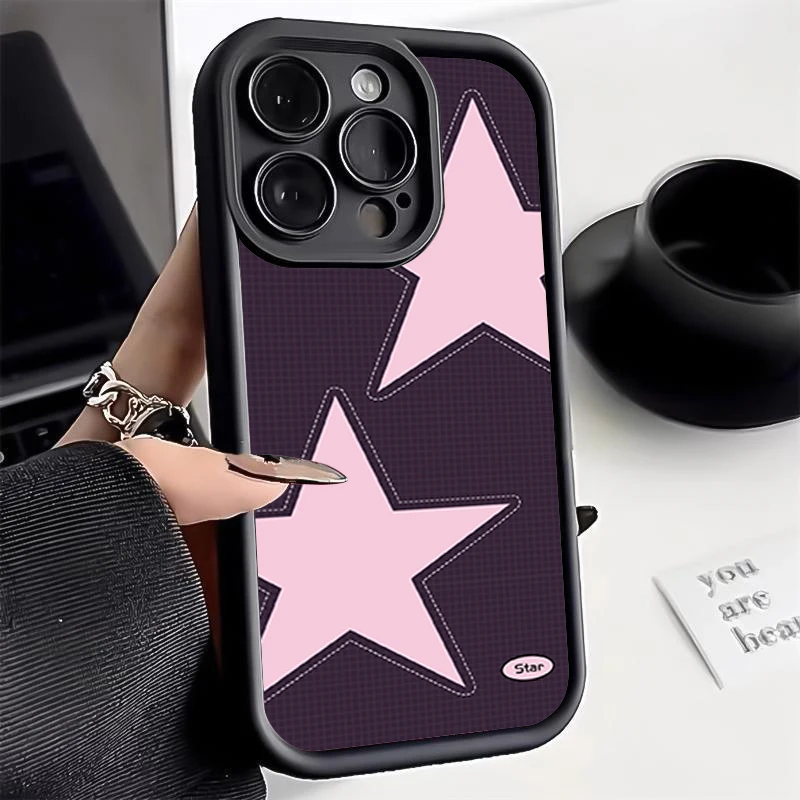 حافظة لهاتف آيفون 11 12 13 14 15 16PRO MAX PLUS نمط نجمة أرجوانية بسيطة تغطية كاملة للعدسات لمنع السقوط حافظة هاتف من البولي يوريثان