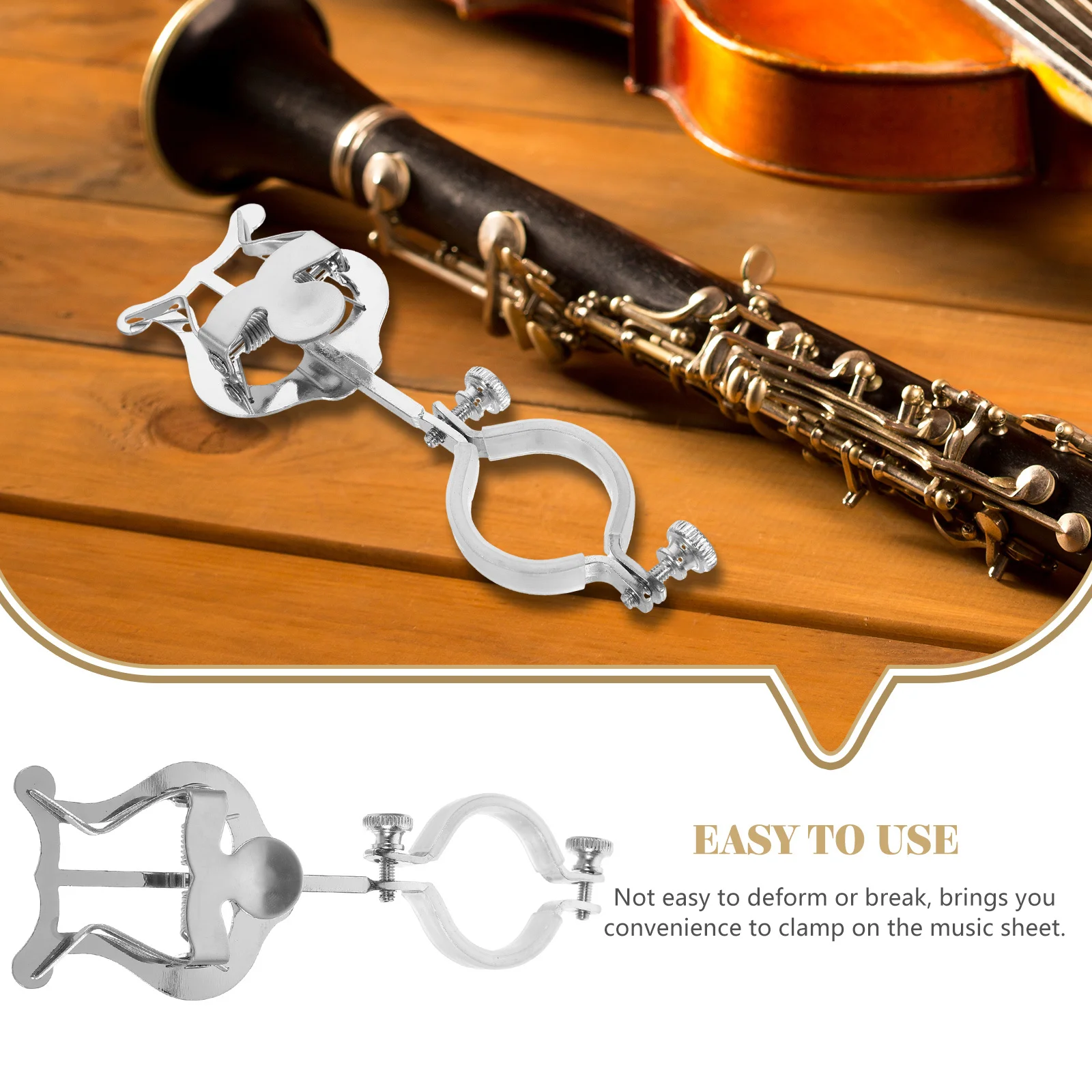 Supporto per clip per spartiti a lira per clarinetto in metallo Clip per morsetto per spartiti per strumenti in metallo robusto e portatile per la lettura dei punteggi del clarinetto