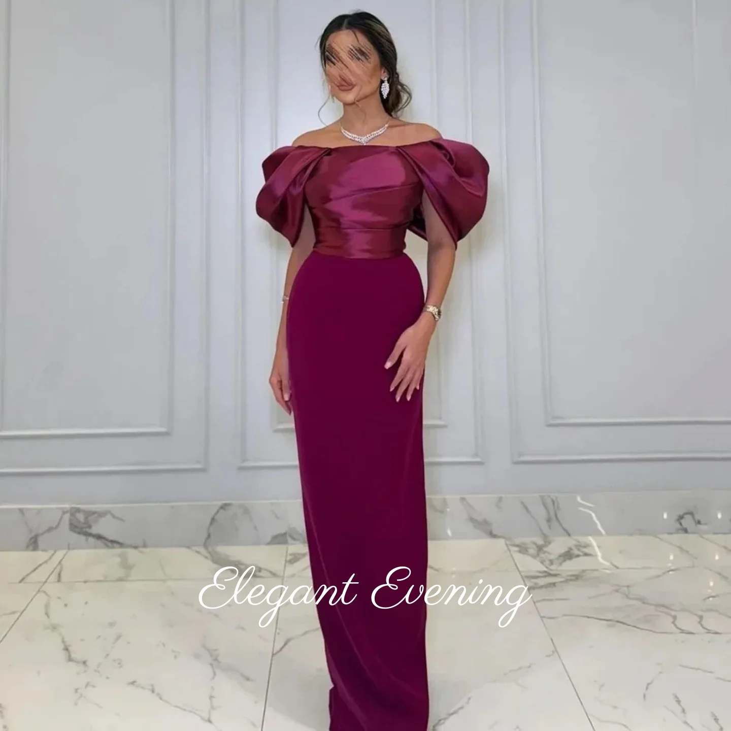 

Платья для выпускного вечера на день рождения с открытыми плечами Атласное вечернее платье с короткими рукавами Русалка длиной до пола Вечернее платье с разрезом сзади по индивидуальному заказу