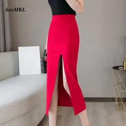 Oversized Faldas Mujer Moda 2024 Fashion Long Skirts Womens High Waist Red Korean Skirt Office Women Sexy Black Skirt