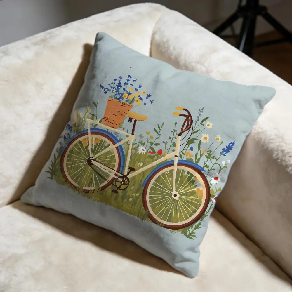 Country Flower Bicycle Cushion Cover Soft Decorative Pillow Case Suitable for Bedroom Sofa Car Travel Use
