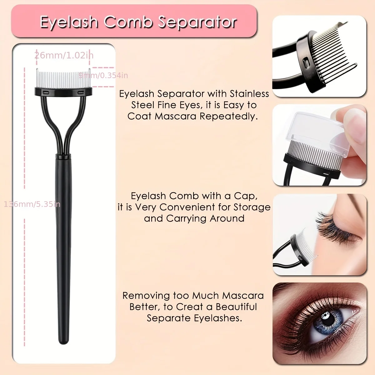 1-Pack Curved Eyelash Separator - With Mascara Brush, Comb Cover And Makeup Brush, A Must-Have Tool For Perfect Eye Makeup