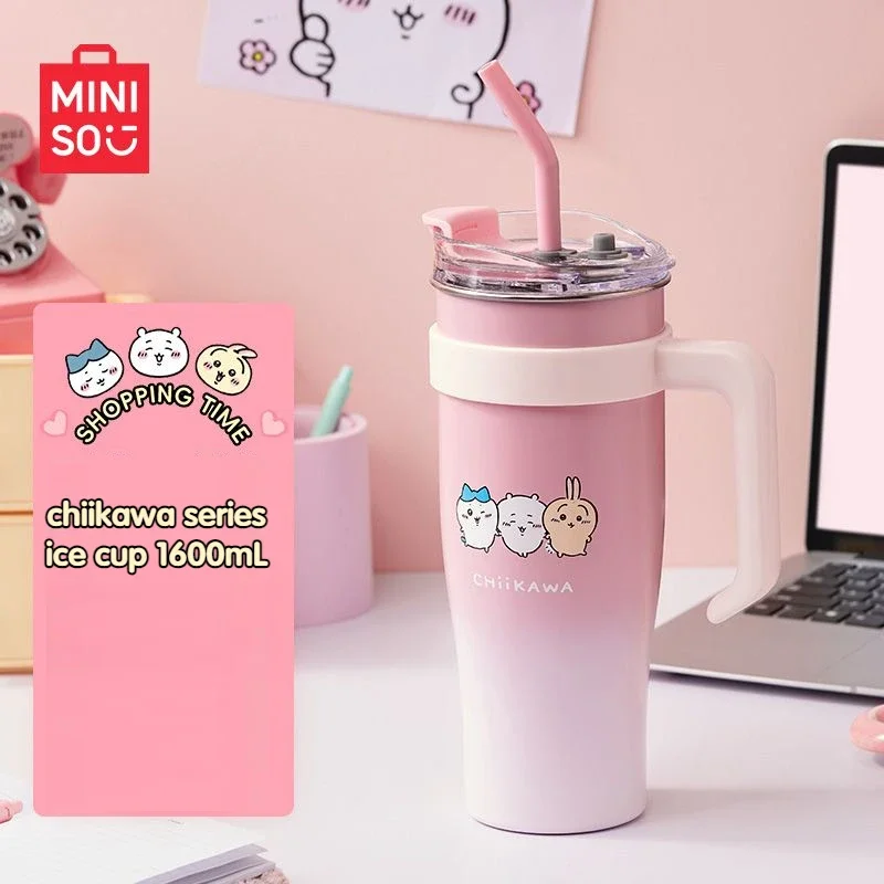 

Оригинальная MINISO Chiikawa 1600 мл большая емкость двойная чашка для питья с ручкой Usagi мультяшная милая посуда для воды бутылка в подарок