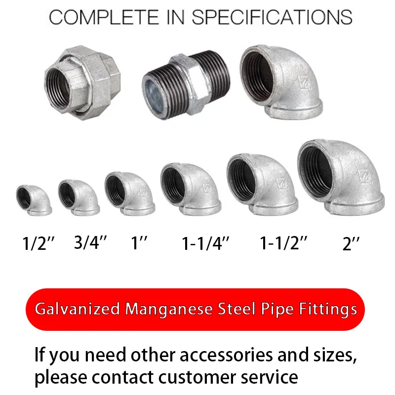 DN15 DN20 DN25 DN32 DN40 DN50 Galvanized Ma Steel Water Heating Accessories Elbow Three-way Butt Joint Adapter Pipe Fittings