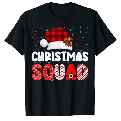 

Christmas Squad Family Group Matching Red Plaid Elf Santa T-Shirt Gift Xmas Party Costume Graphic Tee Tops Holiday Basics Outfit