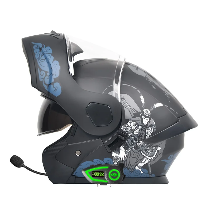 

Dot Certified Dual Lens Motorcycle Helmet with Blue Tooth Full Graphic Abs Material Racing Helmets Ad Factory Custom Wholesale