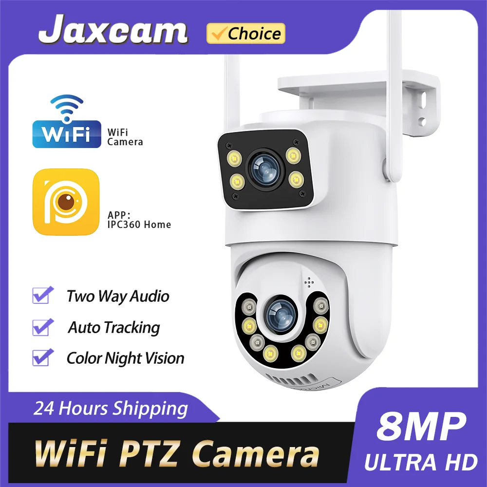 

4K 8MP PTZ Camera Seguranca Wifi Security Camera Dual Lens Auto Tracking Wireless CCTV Surveillance Camera IPC360 Home