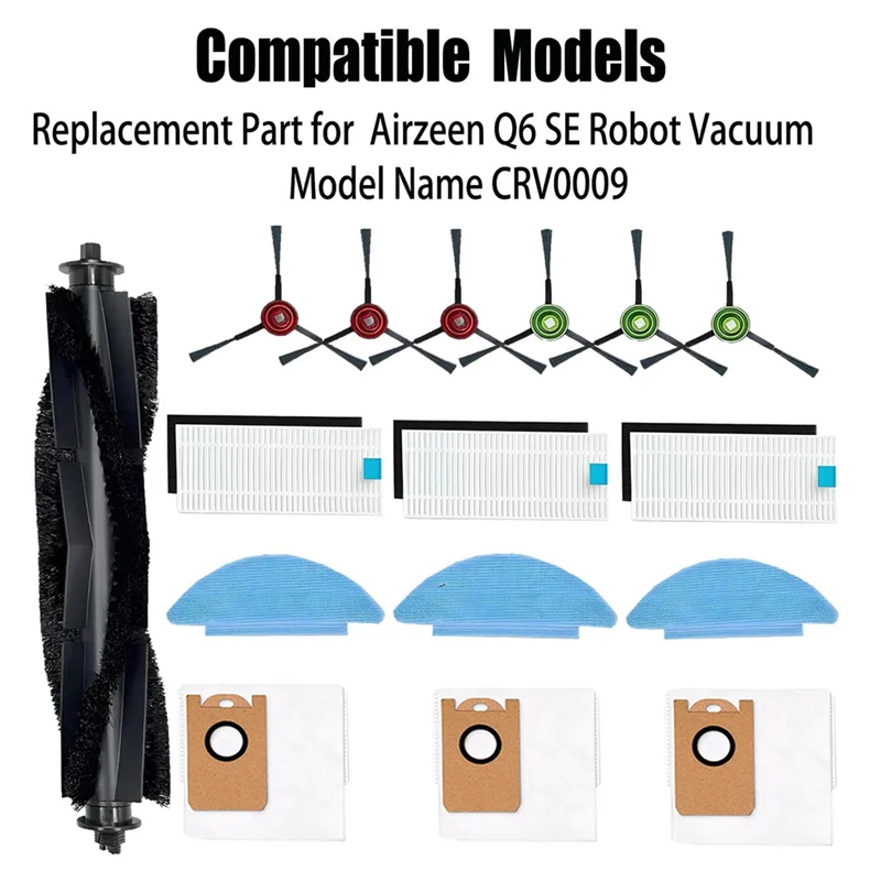 

AT29-Replacement Parts For Airzeen Q6 SE Robot Vacuum Model CRV0009 Accessories Main Brush Side Brush Filter Mop Pad