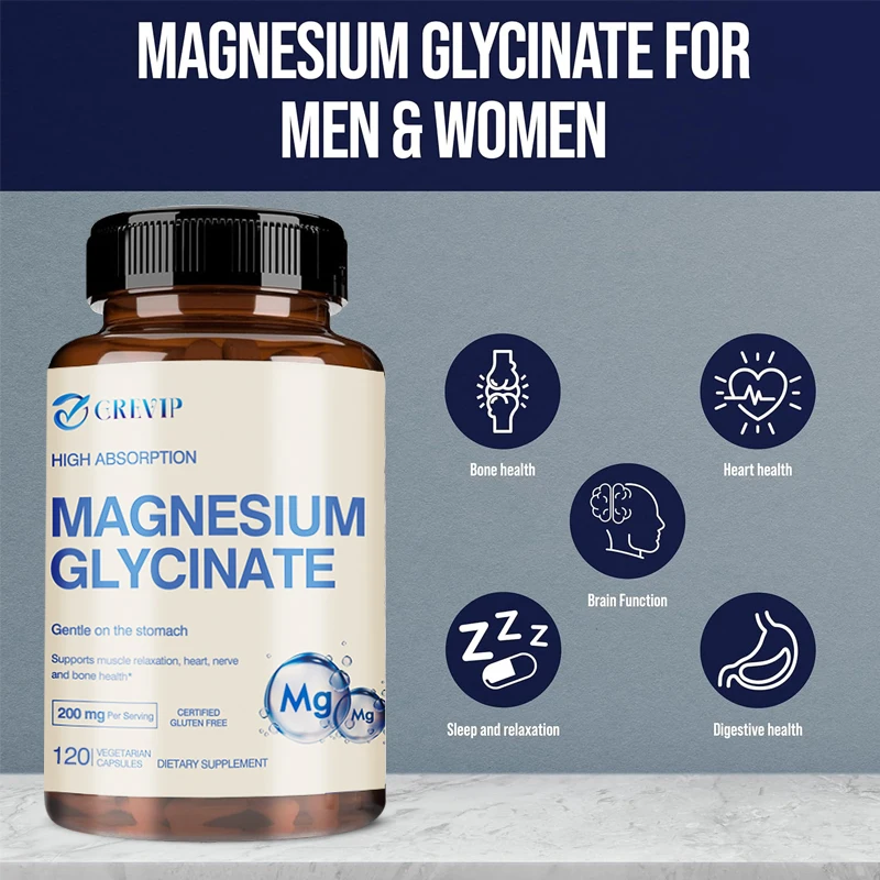 Magnesium Glycinate 200mg - Helps with Stress, Muscle, Sleep, Joints, Bones, Immune and Cardiovascular Health