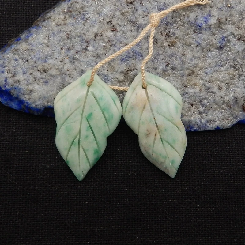 

Handmade Jewelry Chrysocolla Carved Leaf Earring Bead Natural Stone Earrings Accessories For Women 30x16x5mm 6g