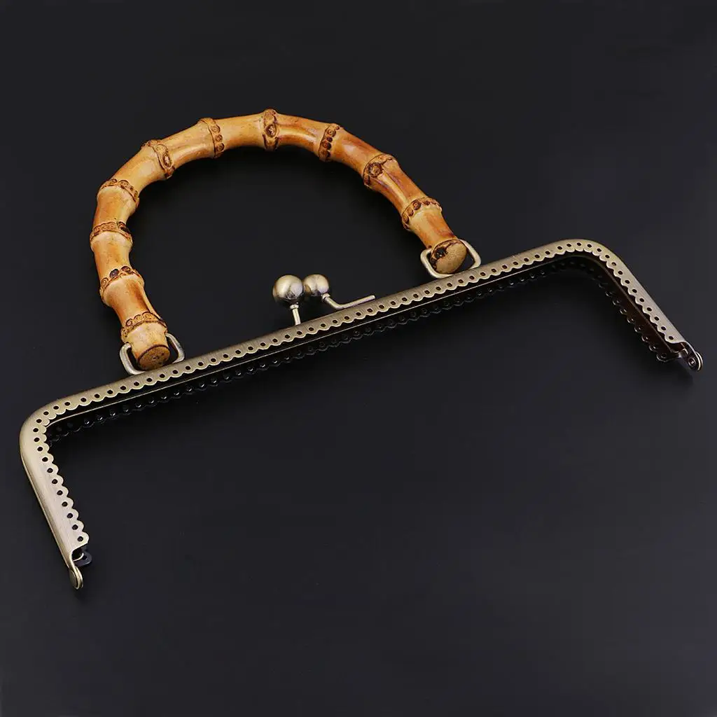 Retro Bamboo Handle Metal clasp Handmade Coin Purse Bags Handbag