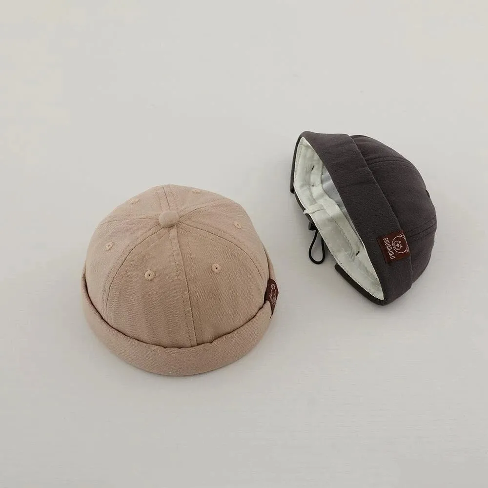 Vintage Adjustable Drawstring Sun Cap Solid Color Cotton Bear Hip Hop Cap Kid Brimless Hat Boys Girls